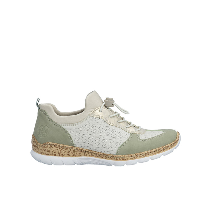 Women’s lace-up sneakers in olive and off-white knit with cushioned sole