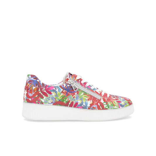 Low-top lace-up sneakers with multicolor floral print and white rubber sole
