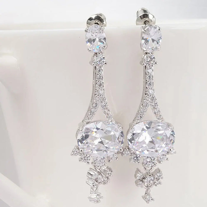 Romantic Cubic Zirconia Crystal Drop Earrings For Wedding - The Wedding Garter