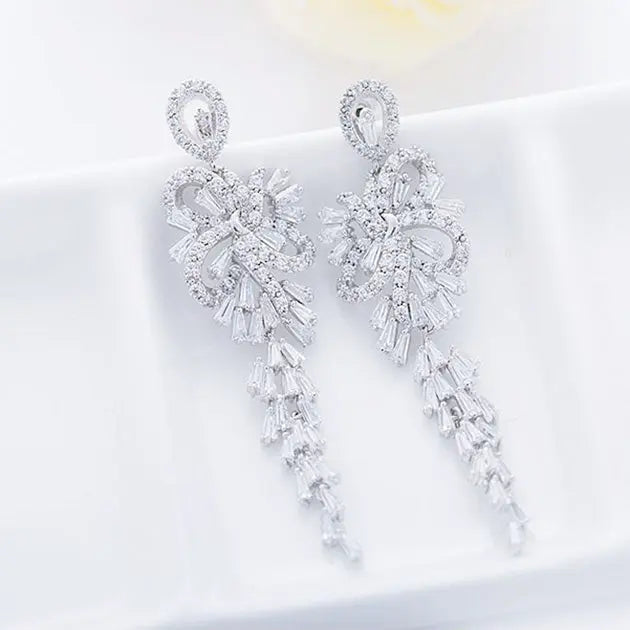 Romantic Cubic Zirconia Long Hanging Chandelier Earrings - The Wedding Garter