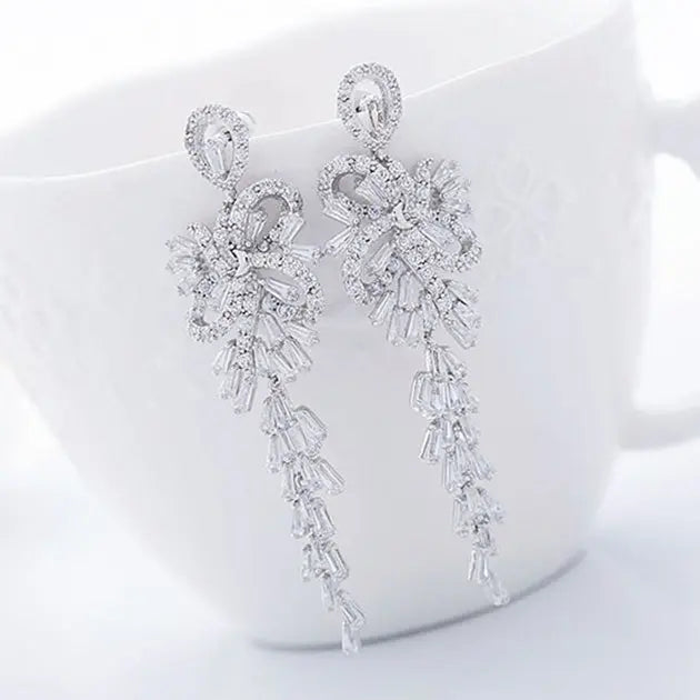 Romantic Cubic Zirconia Long Hanging Chandelier Earrings - The Wedding Garter