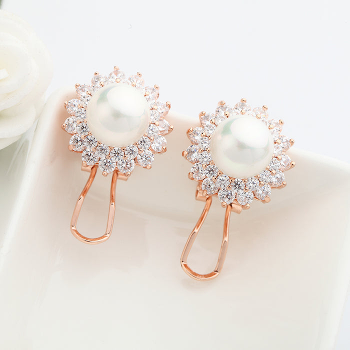Romantic CZ Diamond & Pearl Women's Stud Earrings - The Wedding Garter