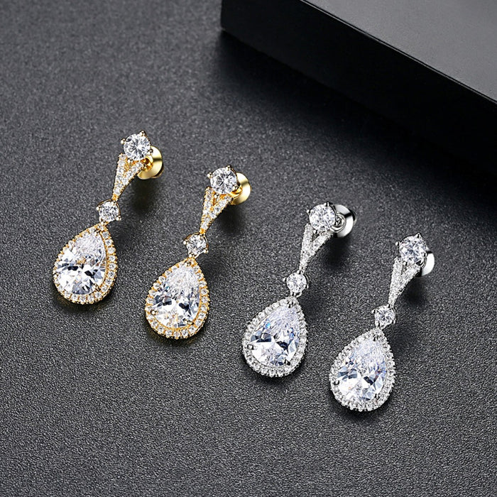 Romantic Gold Cubic Zirconia Dropper Earrings (2 Colours) - The Wedding Garter