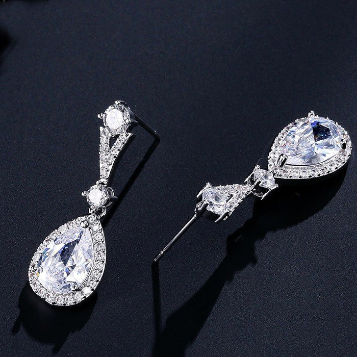 Romantic Gold Cubic Zirconia Dropper Earrings (2 Colours) - The Wedding Garter