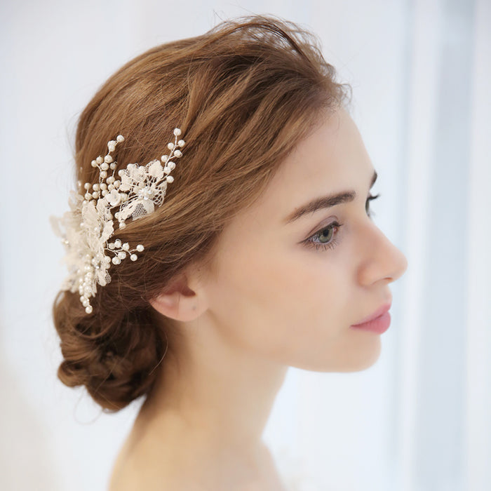 Romantic Ivory Lace Bridal Headpiece Vine Clip - The Wedding Garter