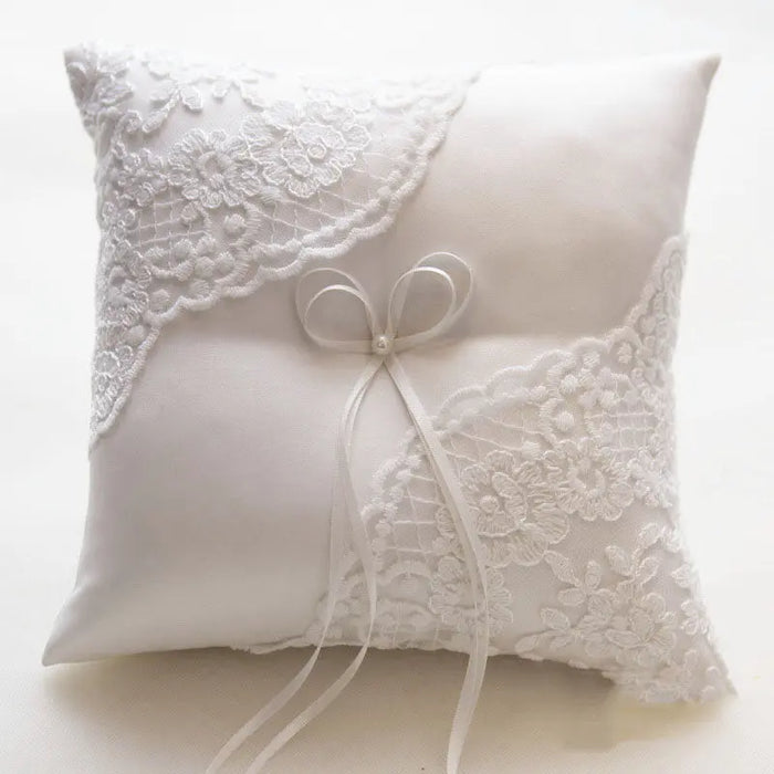 Romantic Ivory Satin & Lace Ring Bearer Cushion Wedding Accessories - The Wedding Garter