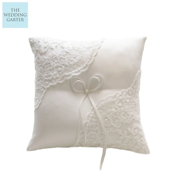 Romantic Ivory Satin & Lace Ring Bearer Cushion Wedding Accessories - The Wedding Garter