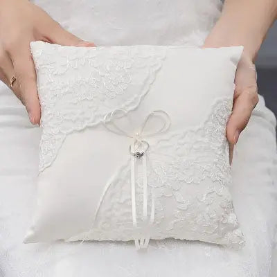 Romantic Ivory Satin & Lace Ring Bearer Cushion Wedding Accessories - The Wedding Garter