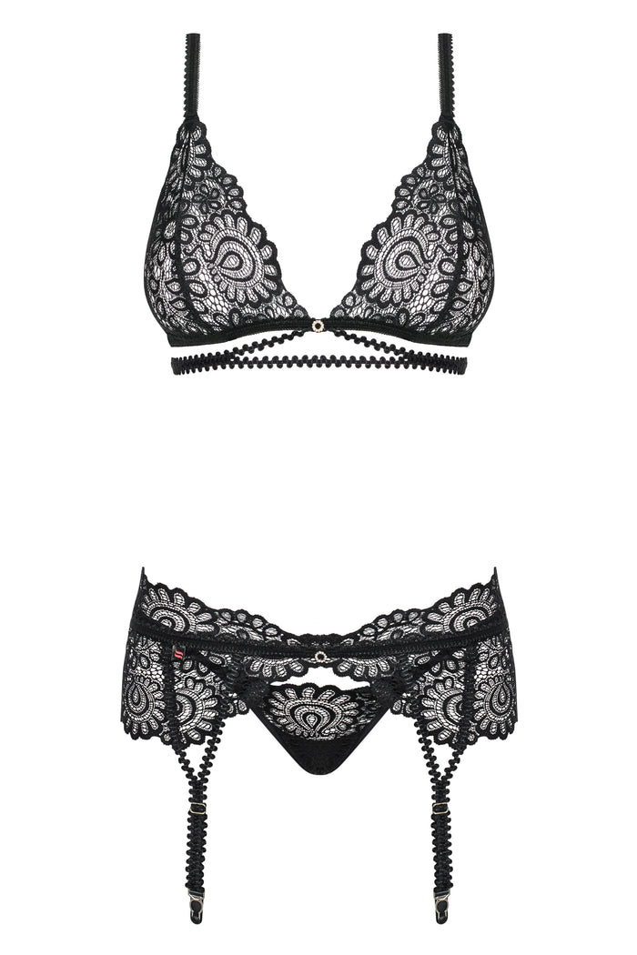 Romantic Lace 3 Piece Bra & Garter Belt Set - The Wedding Garter