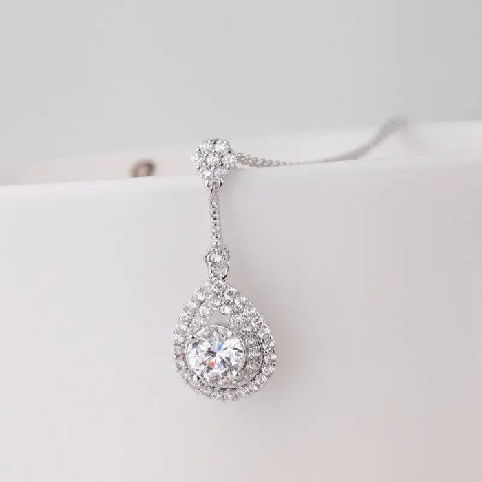 Romantic Pave Cubic Zirconia Pendant Bridal Jewellery Set - The Wedding Garter