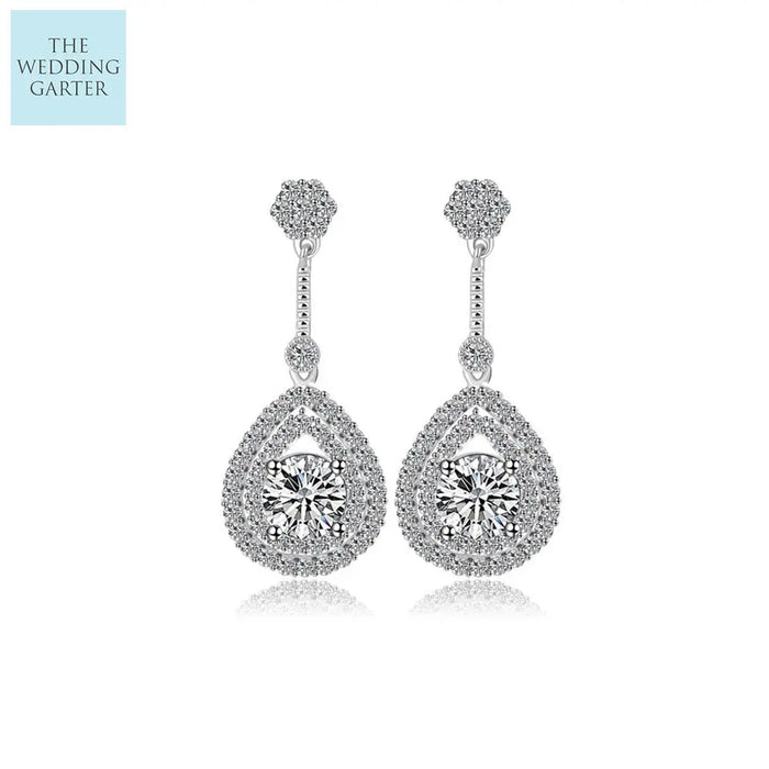 Romantic Pave Cubic Zirconia Pendant Bridal Jewellery Set - The Wedding Garter
