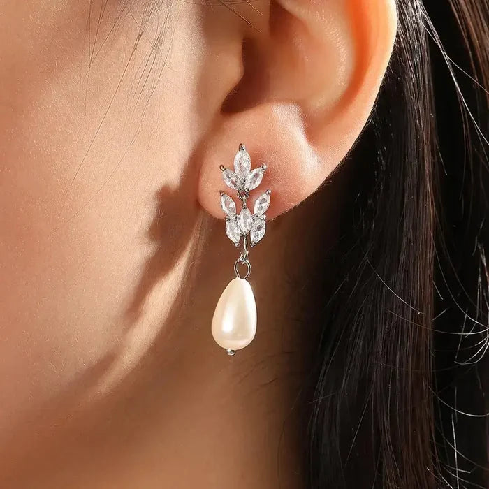 Romantic Pearl & Zicron Diamond Dropper Earrings - The Wedding Garter