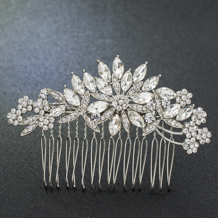Romantic Silver Crystal Flowers Wedding Headpiece - The Wedding Garter