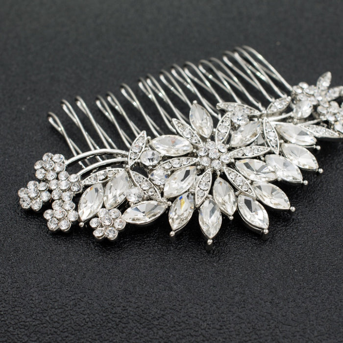 Romantic Silver Crystal Flowers Wedding Headpiece - The Wedding Garter
