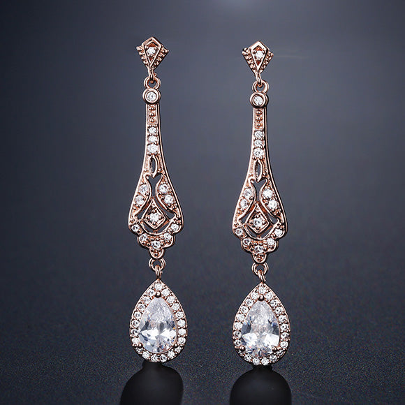 Rose Gold Dropper Bridal Earrings - The Wedding Garter