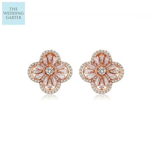 Rose Gold Stud Back Cubic Zirconia Womens Earrings - The Wedding Garter