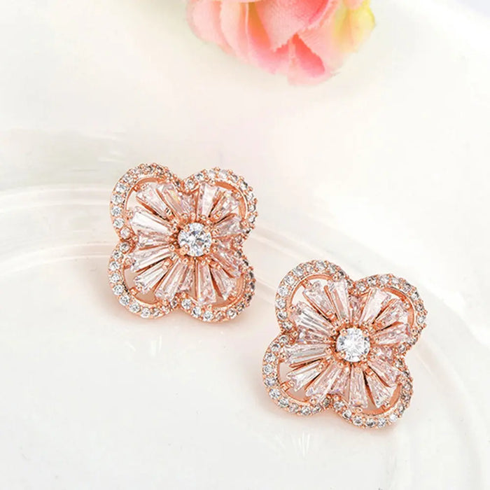 Rose Gold Stud Back Cubic Zirconia Womens Earrings - The Wedding Garter