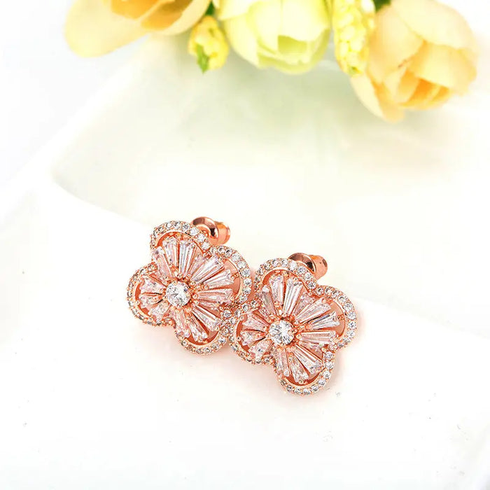 Rose Gold Stud Back Cubic Zirconia Womens Earrings - The Wedding Garter