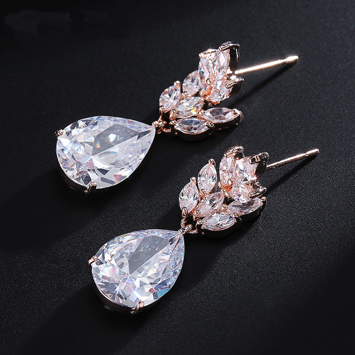 Rose Gold Tear Drop CZ Diamond Bridesmaid Earrings - The Wedding Garter