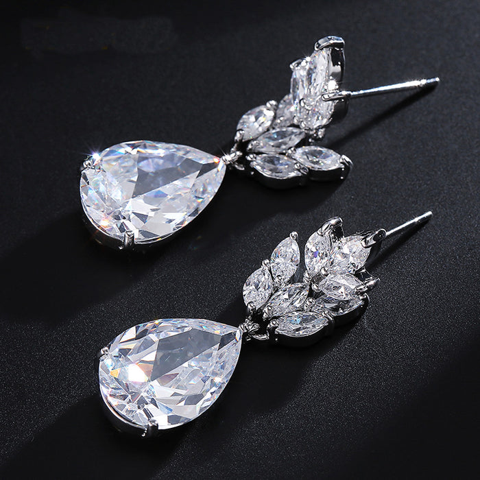 Rose Gold Tear Drop CZ Diamond Bridesmaid Earrings - The Wedding Garter