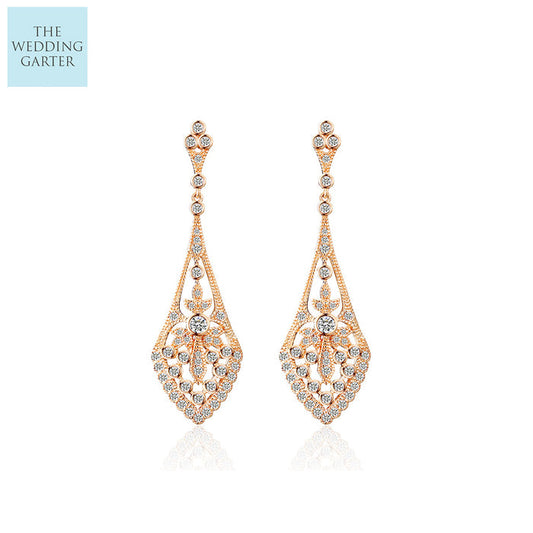 Rose Gold Vintage Style CZ Pave Drop Earrings - The Wedding Garter