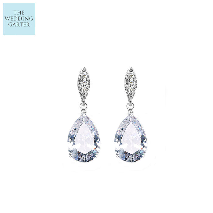 Rose Gold Water Drop Zirconia Bridesmaid Earrings - The Wedding Garter