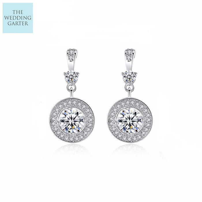 Round Cubic Zirconia Dropper Earrings - The Wedding Garter