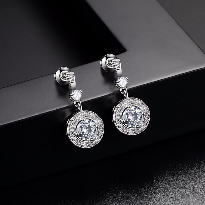 Round Cubic Zirconia Dropper Earrings - The Wedding Garter