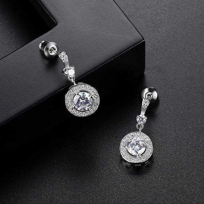 Round Cubic Zirconia Dropper Earrings - The Wedding Garter