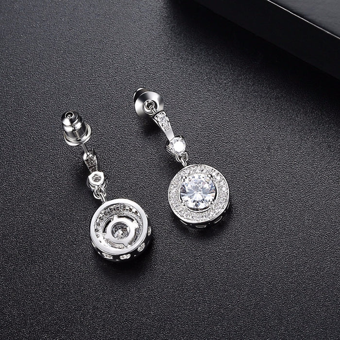 Round Cubic Zirconia Dropper Earrings - The Wedding Garter