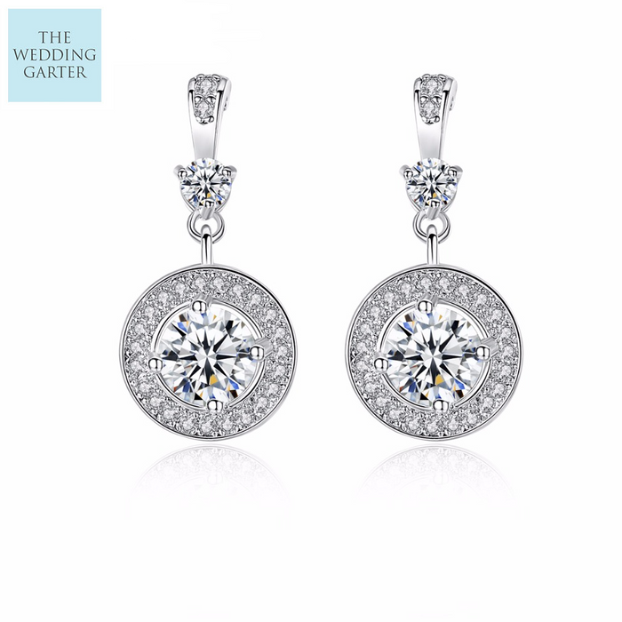 Round Cubic Zirconia Dropper Earrings - The Wedding Garter
