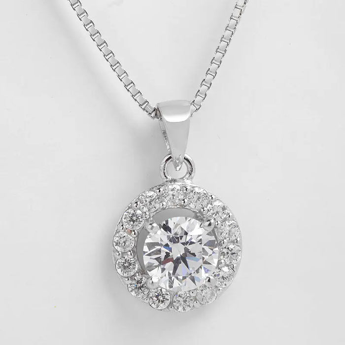Round Cubic Zirconia Sterling Silver Bridesmaid Neclace - The Wedding Garter
