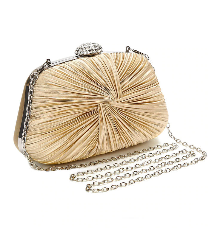 Ruched Silver Grey Satin Rhinestone Bridal Evening Bag - The Wedding Garter