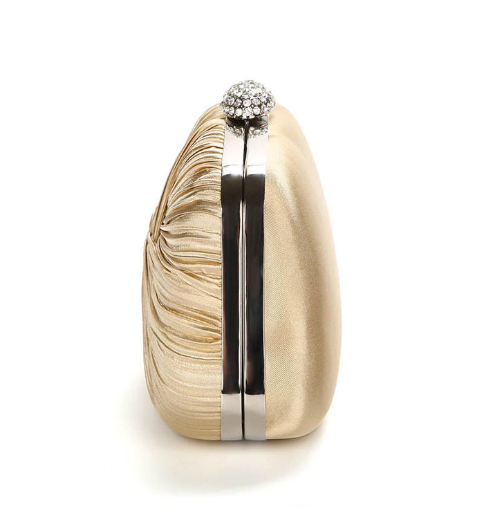 Ruched Silver Grey Satin Rhinestone Bridal Evening Bag - The Wedding Garter