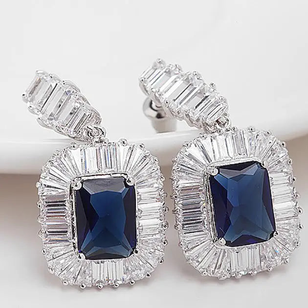 Sapphire Blue Cubic Zirconia Diamond Bridal Earrings - The Wedding Garter