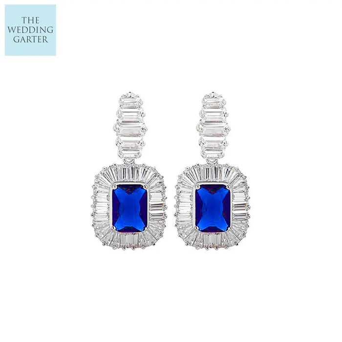 Sapphire Blue Cubic Zirconia Diamond Bridal Earrings - The Wedding Garter