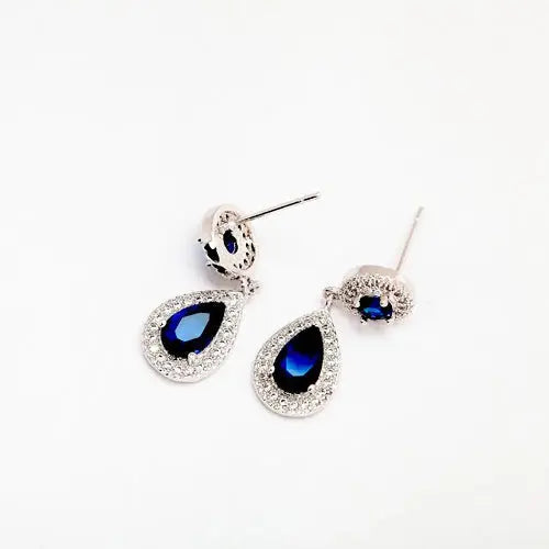 Sapphire Blue CZ Crystal Drop Earrings For Wedding Australia - The Wedding Garter