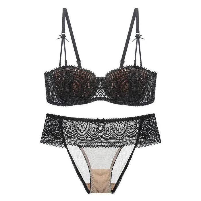 Sexy Black Lace & Nude Lingerie Underwire Bra Set - The Wedding Garter