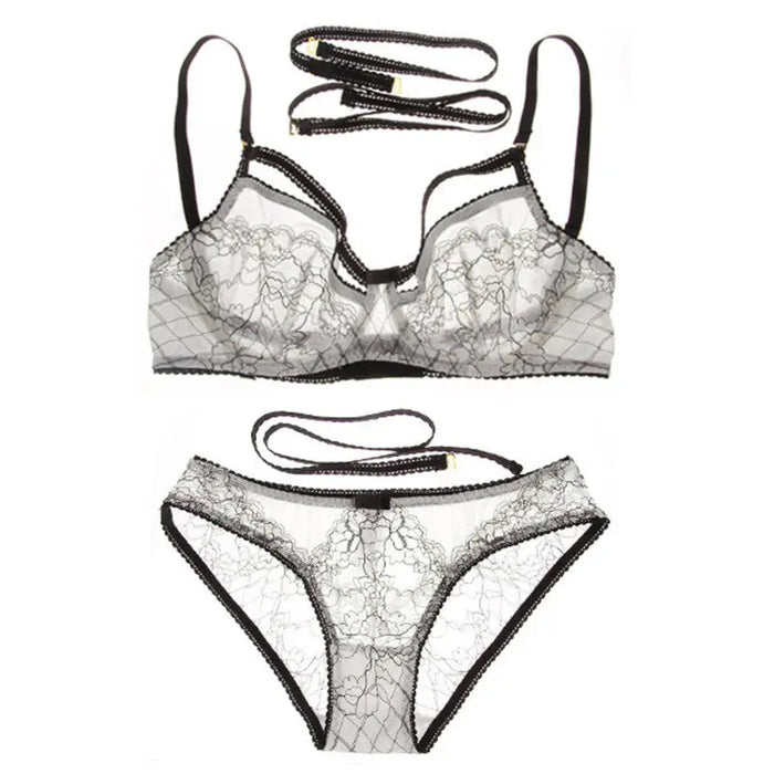 Sexy European Black & White Lace Cut Away Underwire Bra Set - The Wedding Garter