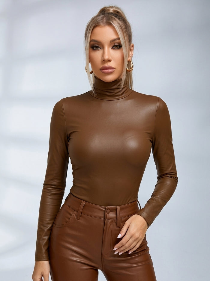 Sexy Glossy PU Faux Leather Long Sleeves