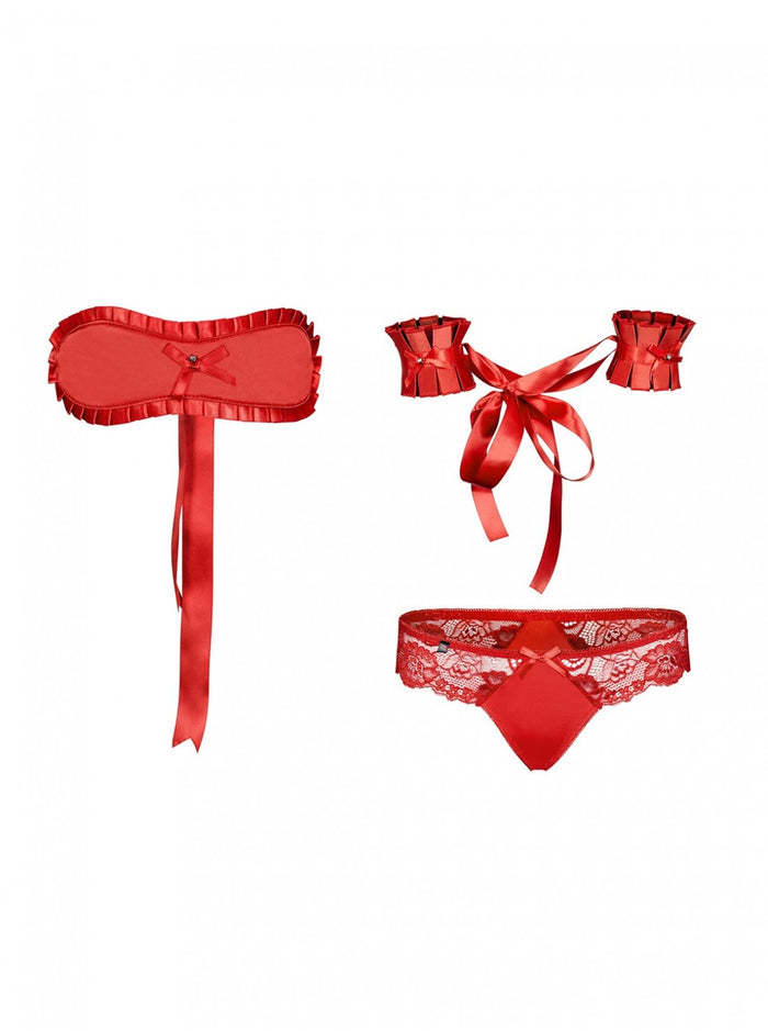 Sexy Red Satin 3 Piece Playful Lingerie Set - The Wedding Garter