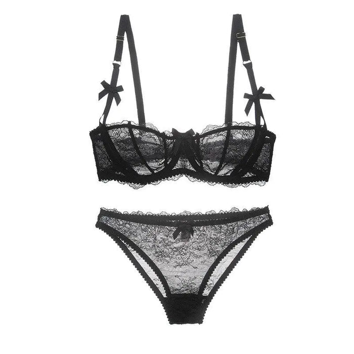Sexy Sheer Lace Half Cup Balconette Bra Set - The Wedding Garter