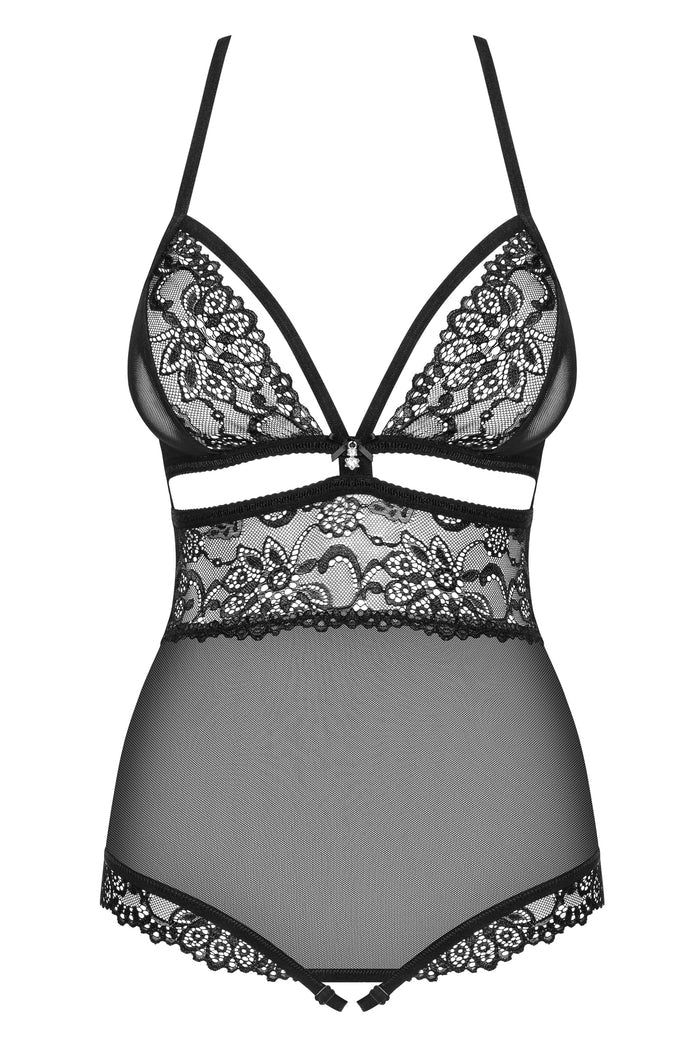 Sheer Mesh & Lace Open Crotch Teddy - The Wedding Garter