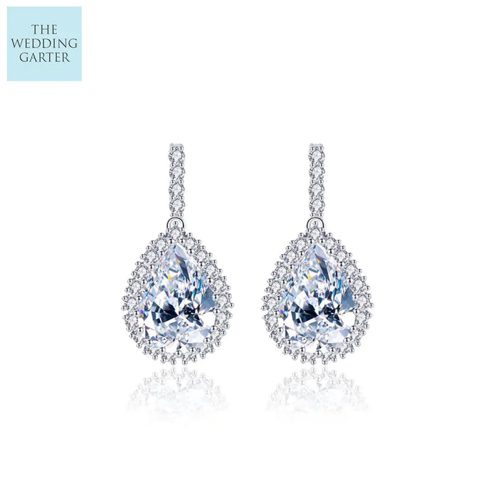 Shinning CZ Crystal Teardrop Earrings For Wedding - The Wedding Garter