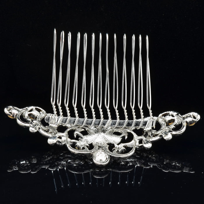 Silver Crystal Flower Bridal Headpiece Comb - The Wedding Garter
