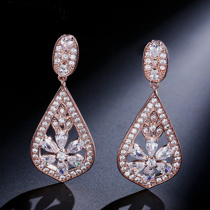 Silver CZ Crystal Floral Dropper Earrings - The Wedding Garter