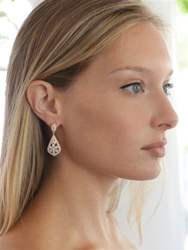 Silver CZ Crystal Floral Dropper Earrings - The Wedding Garter
