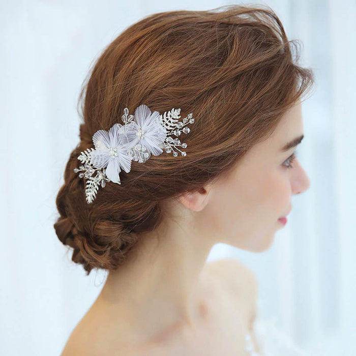 Silver Flowers & Rhinestone Bridal Side Comb - The Wedding Garter
