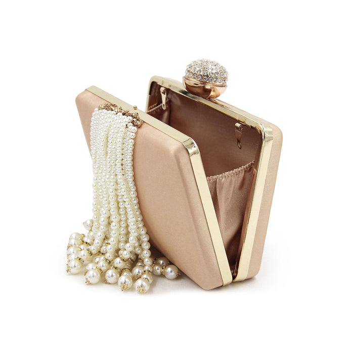 Silver Grey Satin & Pearl Bridal Evening Bag - The Wedding Garter