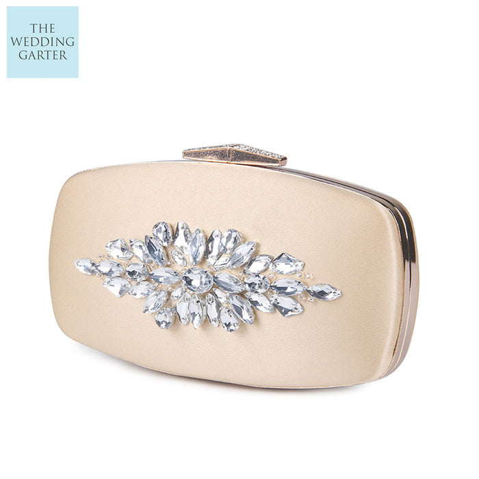 Silver Grey Satin & Rhinestone Bridal Clutch - The Wedding Garter